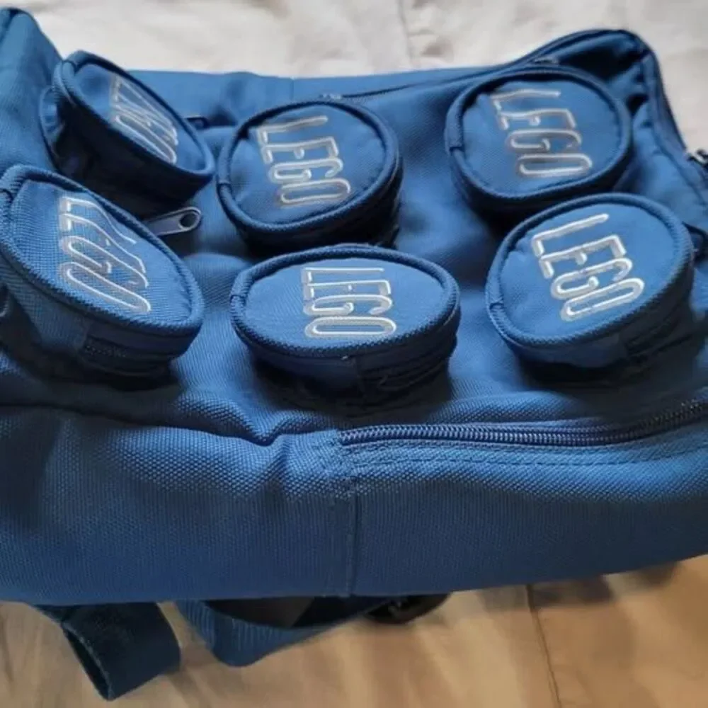 Vintage LEGO Kids Backpack Blue 2x3 Brick Pockets Bag